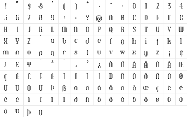 DebonairInline Regular  glyph index
