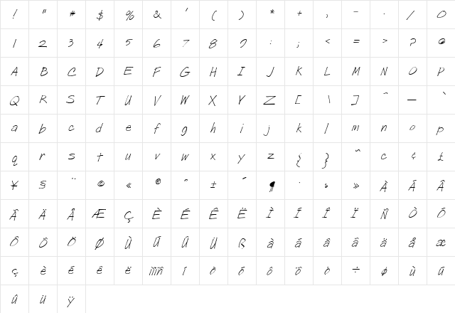 Post Note Regular  glyph index
