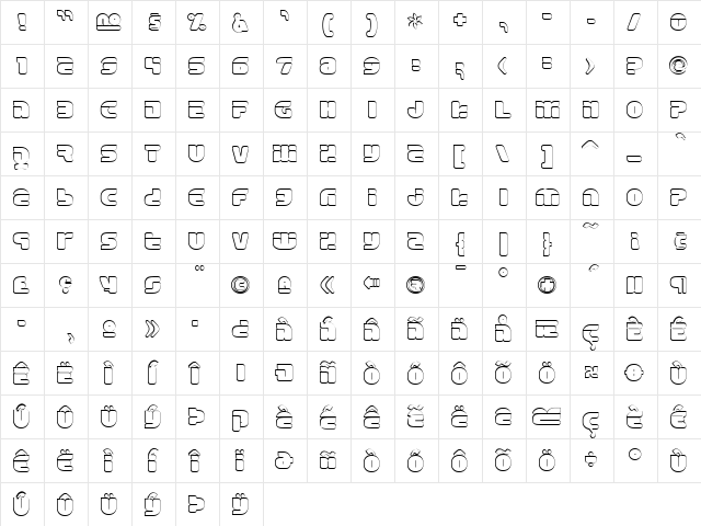 Eraser Regular  glyph index
