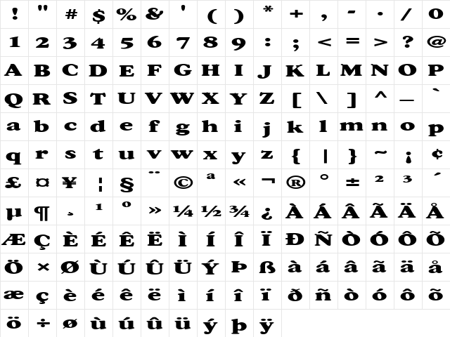 FZ ROMAN 34 EX Normal  glyph index