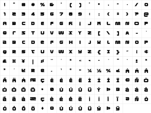 Metronauts Academy Regular  glyph index