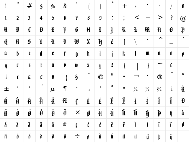 UVN Hoa Ky Regular  glyph index