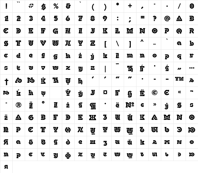 DublonBrusC Regular  glyph index