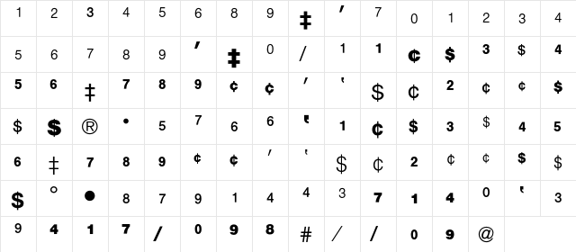 Helvetica Fractions BQ Regular  glyph index