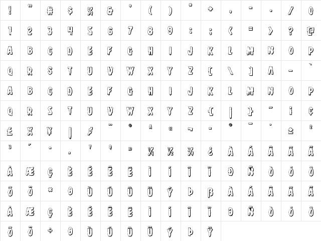 Dire Wolf 3D Regular  glyph index