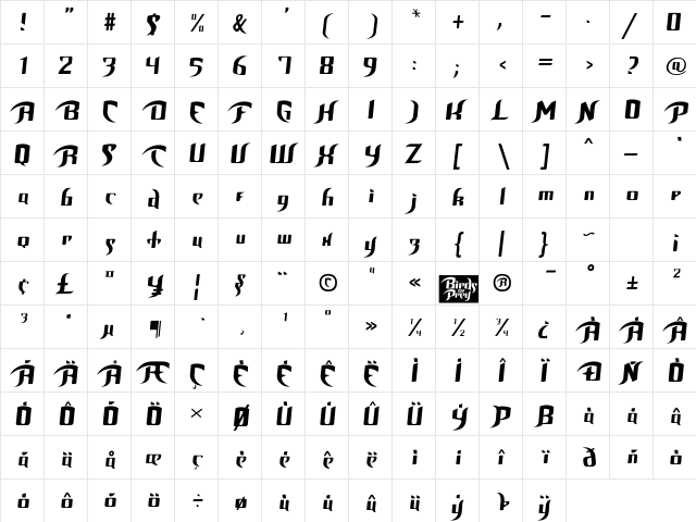 Unofficial BoP Font Regular  glyph index