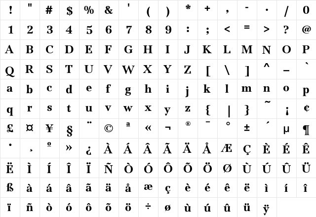 JamilleEF-Black Regular  glyph index