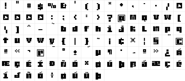 Judera Flat Regular  glyph index