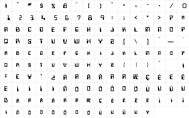 Technocrat Regular  glyph index