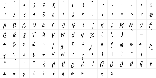 Hanni Medium  glyph index