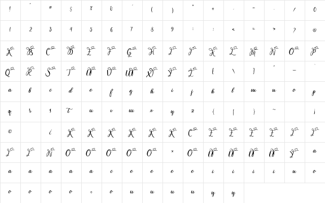 Femina Regular  glyph index