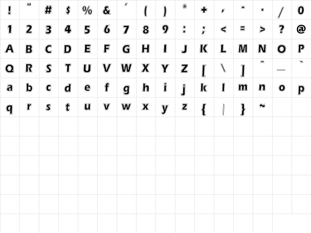 ErasContour Th Regular  glyph index