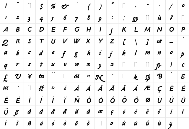 Claude Sans Bold Italic Regular  glyph index