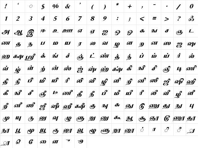 IdsTamil_TG_4_ Bold_Italic  glyph index