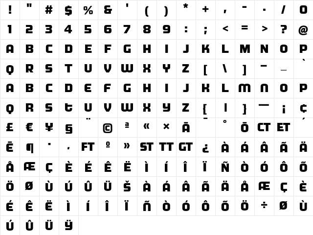 MorganBig Extrabold  glyph index