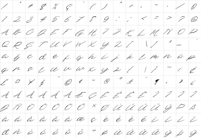 Dellafina Street Italic Regular  glyph index