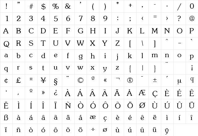 Sunset-Serial-Light Regular  glyph index