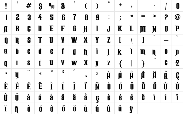 Rubens Rimmed Regular  glyph index