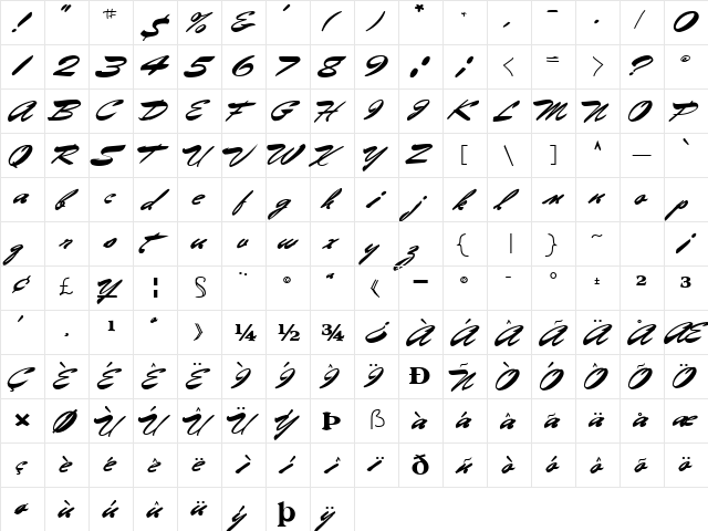 GilBertText61 Bold  glyph index