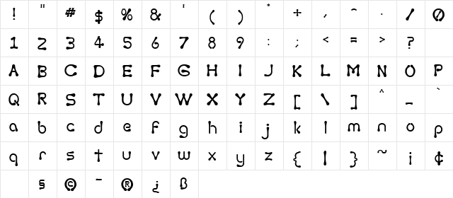 Torcing Away Regular  glyph index