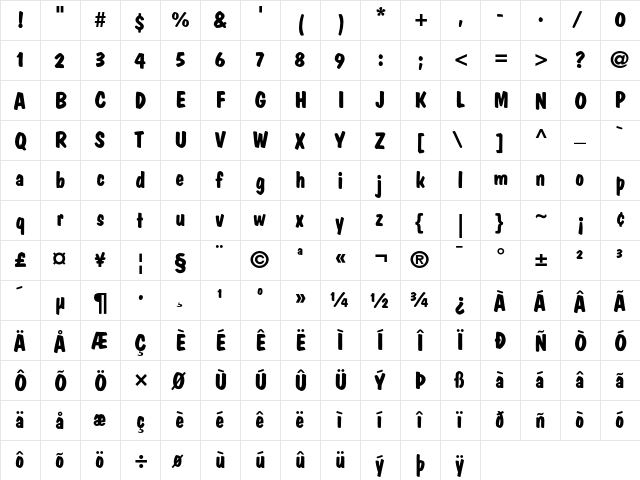 Dom Casual Bold  glyph index