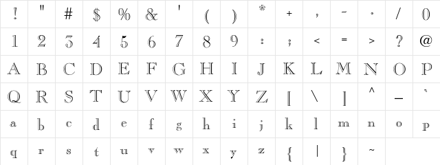 Pinchi Regular  glyph index