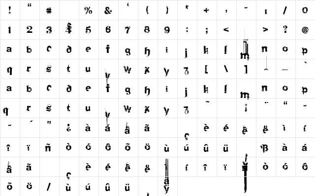 Frakturika Spamless Regular  glyph index