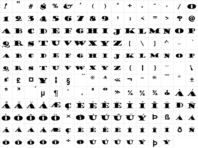 CoffeeSackExtended Normal  glyph index