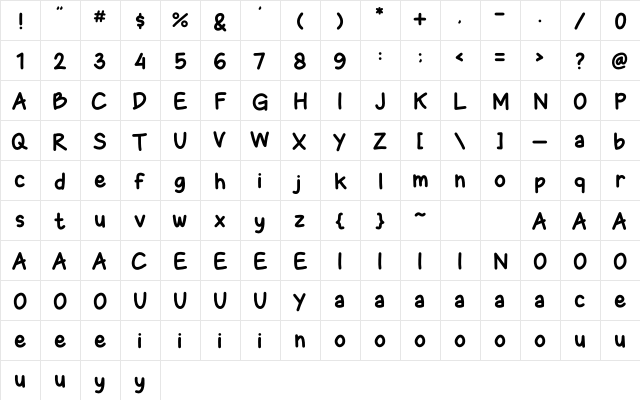 FanKids Regular  glyph index