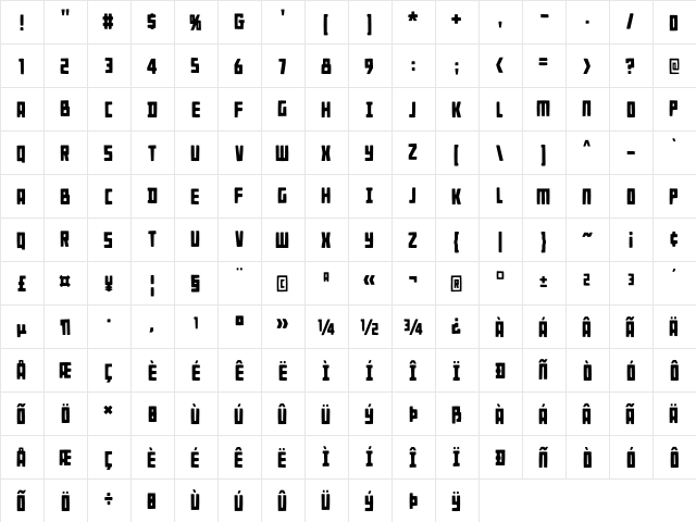 Rugsnatcher DEMO Regular  glyph index