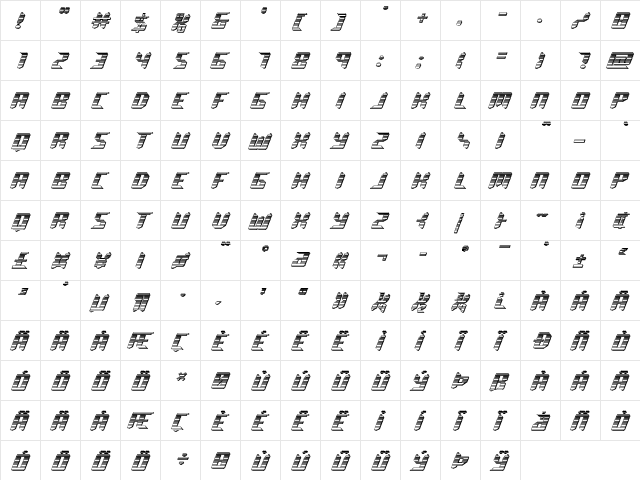 Robo-Clone Chrome Regular  glyph index