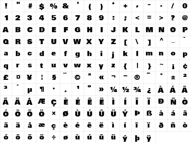 Univers85-ExtraBlack Extra Black  glyph index