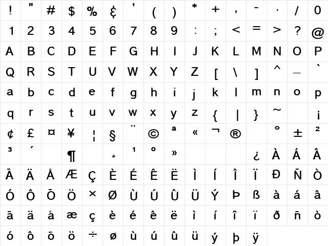 Corona Medium Regular  glyph index