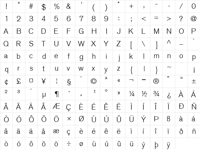 ExpressLightSSK Regular  glyph index