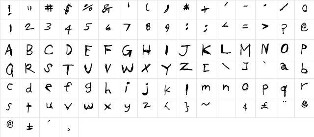 OKCOK Regular  glyph index