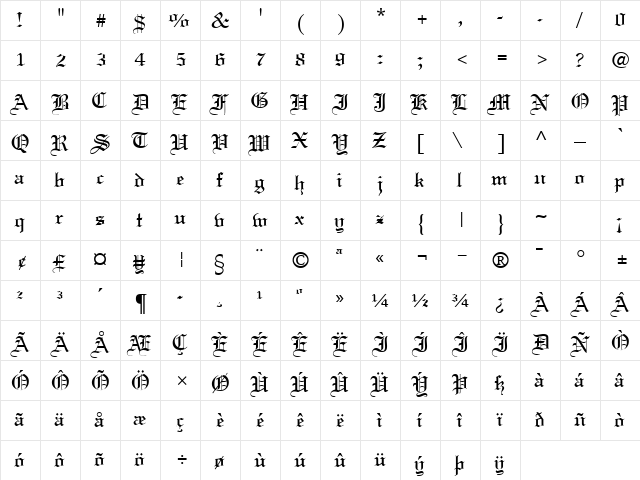ClerestorySSK Regular  glyph index