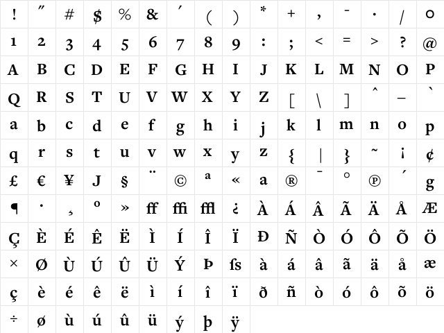 Freight Text Bold  glyph index