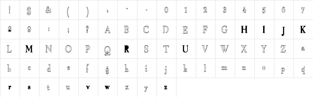 Gurnsey Hollow Condensed Regular  glyph index
