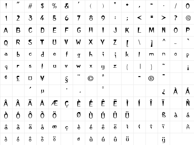 Greenlawn Regular  glyph index