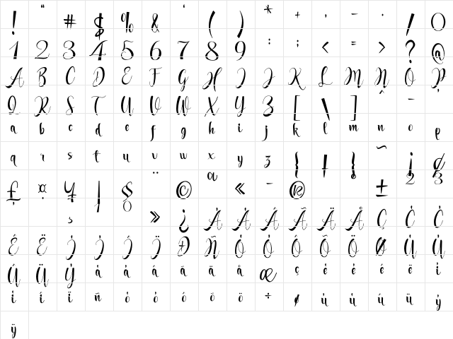 Waliya Regular  glyph index