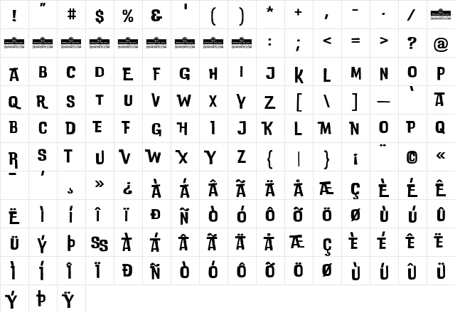 DoubleBass Regular  glyph index
