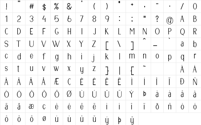 Jufatti Regular  glyph index