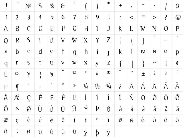 2RebelsDeux Regular  glyph index