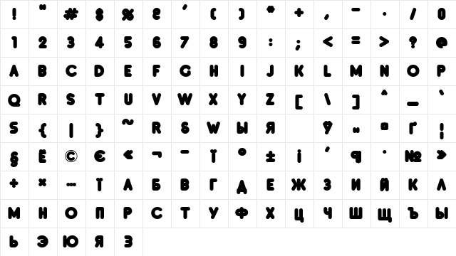 Inset8 Extra Bold  glyph index