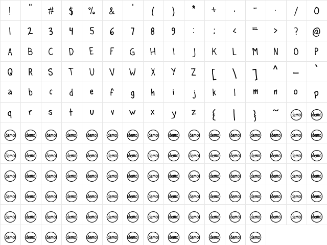 PaintMarkerDEMO Regular  glyph index