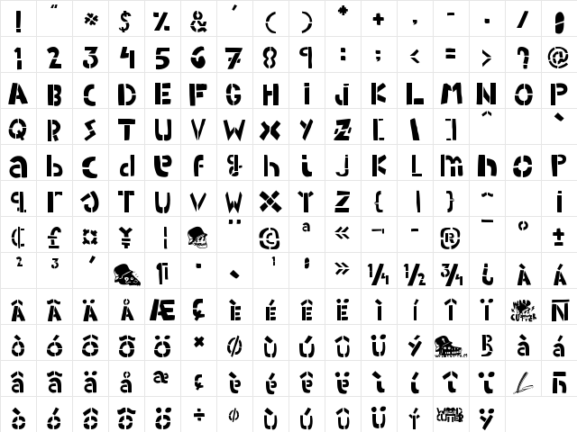 WOODCUTTER ARMY (Stencil) Regular  glyph index