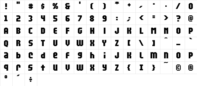 CCArea51Industrial Regular  glyph index