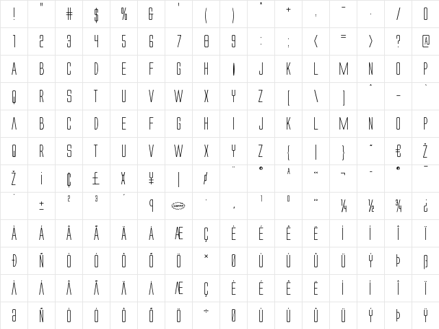 Alien League II Regular  glyph index
