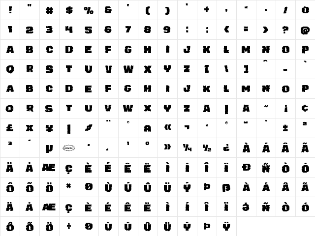 Jugger Rock Regular  glyph index