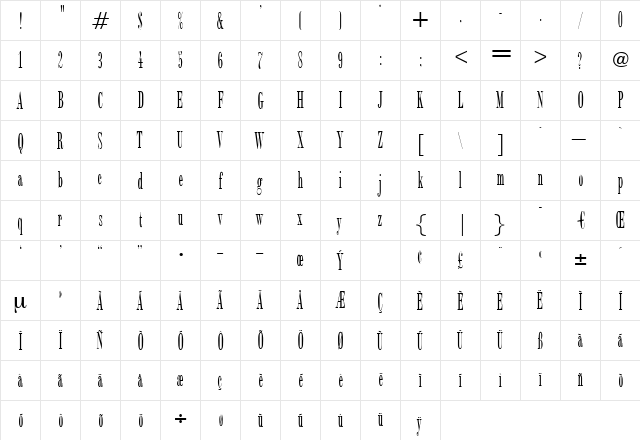 CutterRoman Regular  glyph index